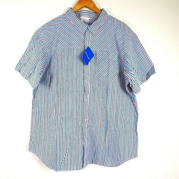 Columbia Short Sleeve Shirt Men's Size XL Blue Stripe Thompson Hill Button Front - Picture 1 of 8